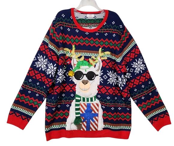 Together Sweaters - FUNNY LLAMA DRINK POUCH UGLY CHRISTMAS SWEATER UNISEX ADULT XXXL 3XL PARTY TACKY